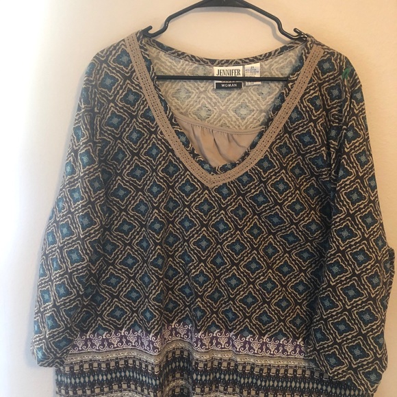 Jennifer Scott Brown BoHo Blouse Size 2x - Picture 2 of 8